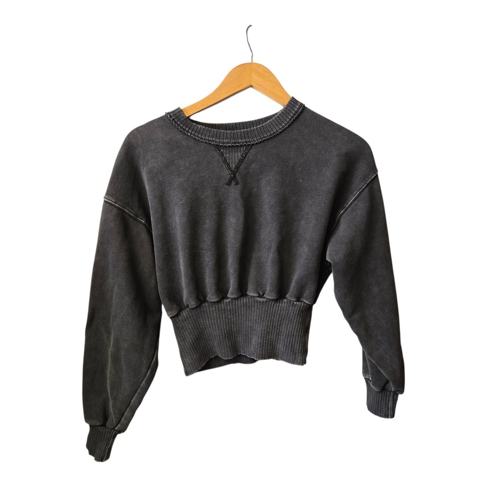 American Eagle Cropped Sweatshirt Distressed Black Medium